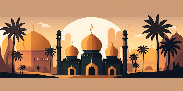 Ramadan Mubarak Concept Minimalistic illustrative design on Islamic background for Muslim holiday