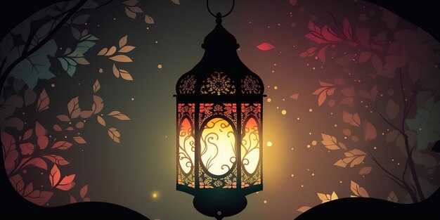 Ramadan Mubarak Concept A minimalistic illustrative design lantern on Islamic background