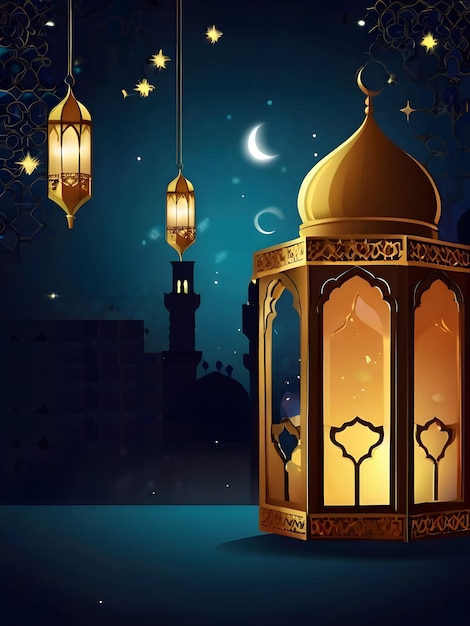 Ramadan Mubarak eid gretting illustration template