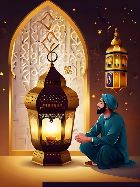 Ramadan Mubarak eid gretting illustration template