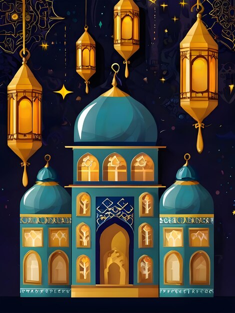 Ramadan Mubarak eid gretting illustration template