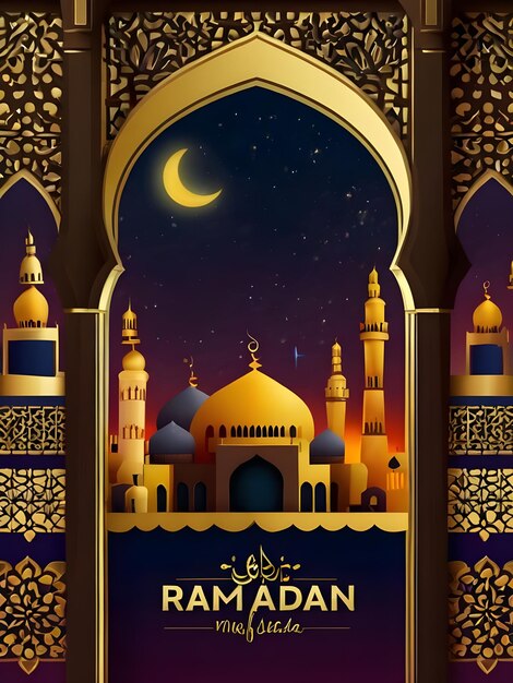 Ramadan Mubarak eid gretting illustration template