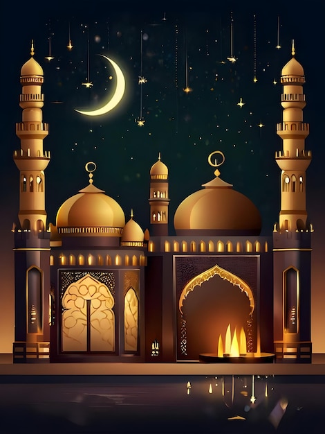 Ramadan Mubarak eid gretting illustration template