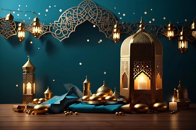 Ramadan mubarak islamic lantern arabic background