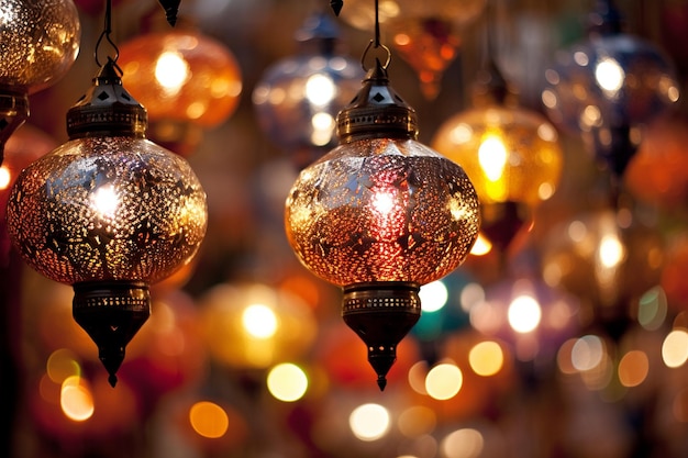 Ramadan Mubarak lantaarns verlichten de nacht