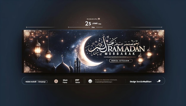 Foto banner dei social media ramadan mubarak che mescola elementi tradizionali e moderni per un look festivo