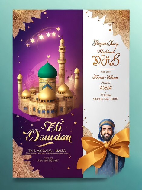 Foto ramadan mubarak uitnodiging poster luxe elegant ontwerp met 3d goud moskee en lantaarn moderne arabische decoratie met groene geometrische patroon achtergrond