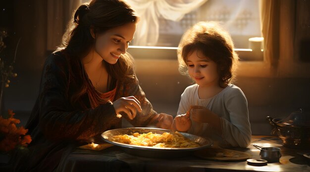 Photo ramadan muslim couple family having a feast