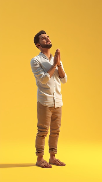 Foto l'uomo musulmano del ramadan sta in piedi a pregare in stile illustrazione