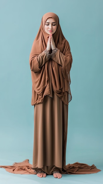 Ramadan Muslim woman is standing praying