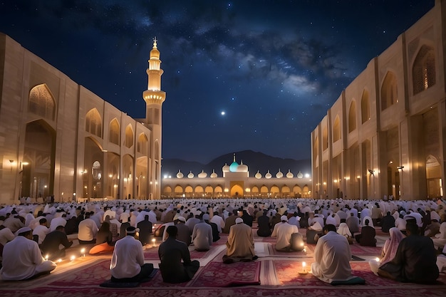 ラマダンのレイラット・アル・カドールの夜 星空は神聖な照明で満ちている