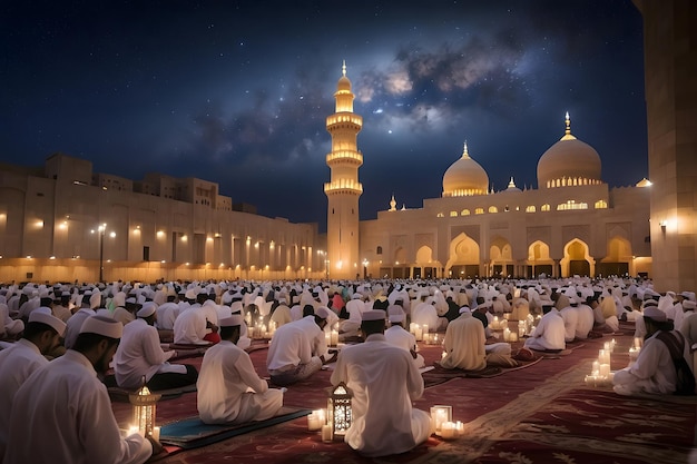 Foto notte di ramadan di laylat alqadr cielo stellato pieno di illuminazione divina