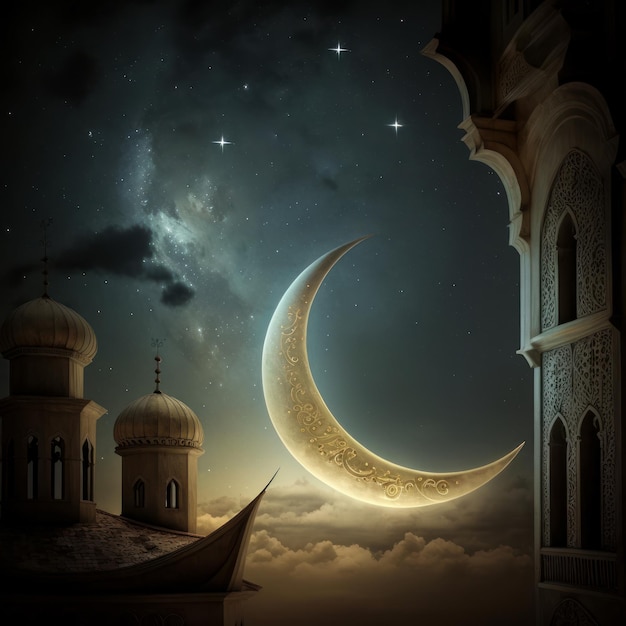 Ramadan night sky with crescent moon