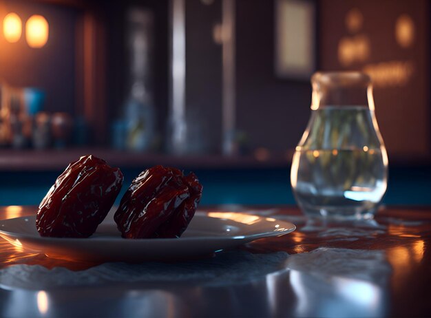 Photo ramadan nights made perfect immersive product photography of dates on a plate in a bright