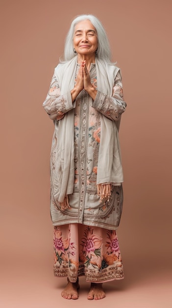 ラマダンの古いムスリム女性が立ち祈っています