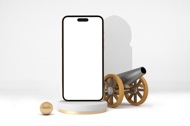 Ramadan Phone and Cannon Front Side In White Background