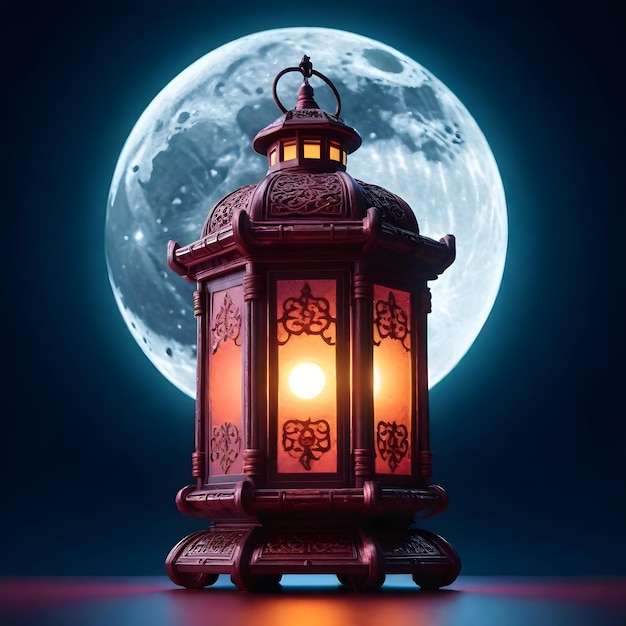 Foto foto del ramadan che celebra con la lanterna sullo sfondo della luna 3d