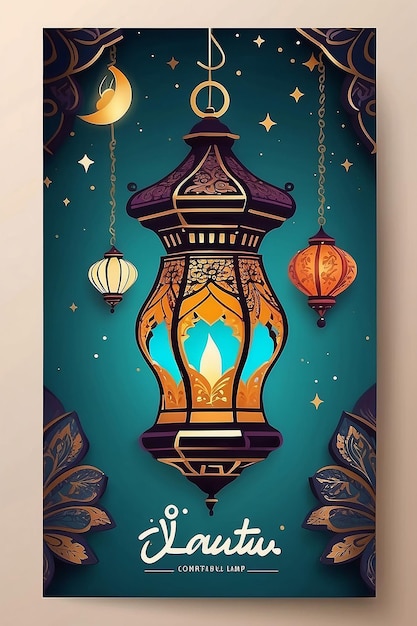 Ramadan poster beautiful lantern decoration lamp Festive greeting card