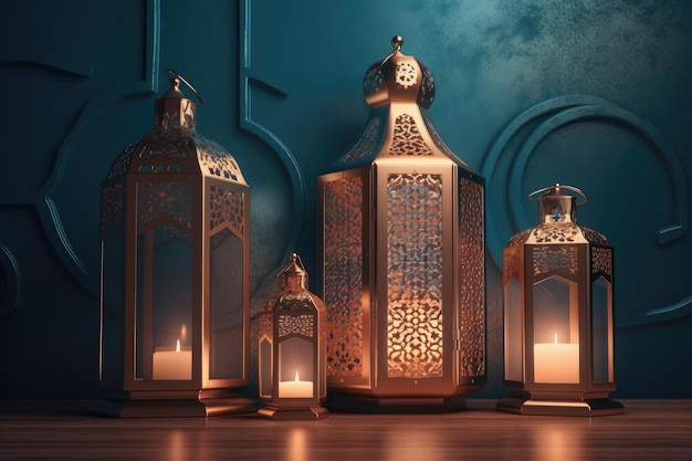 Photo ramadan poster beautiful lantern decoration lamp festive greeting card