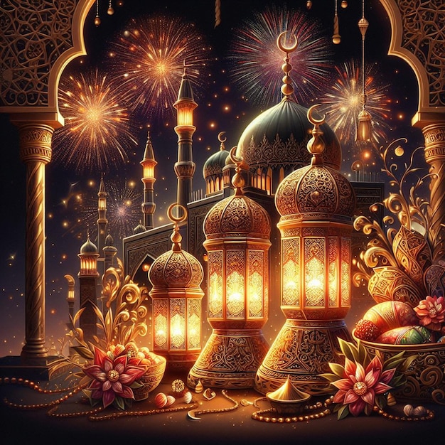 Ramadan poster met foto van een mooie moskee