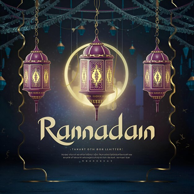 Foto poster del ramadan con foto di una bella decorazione di lanterne