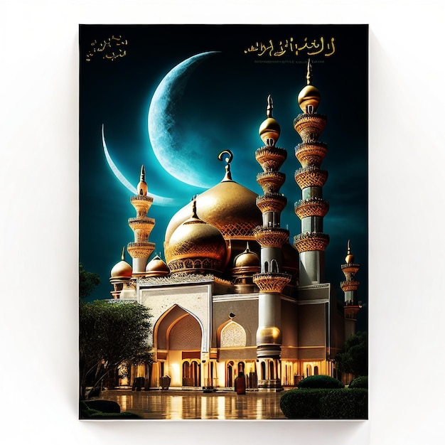 Ramadan poster with photo of beautiful mosque