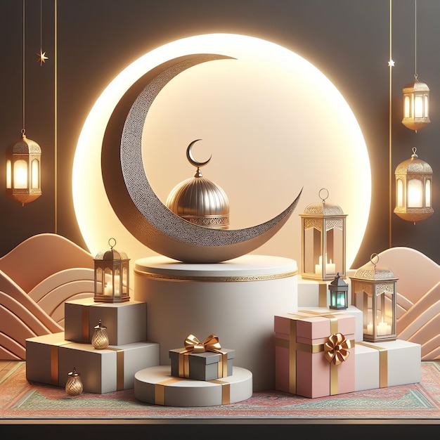 Foto ramadan realistico eid al-fitr illustrazione 3d decorazione di lusso eid mubarak