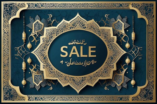 Photo ramadan sale islamic frame pattern with a price tag for 60 off