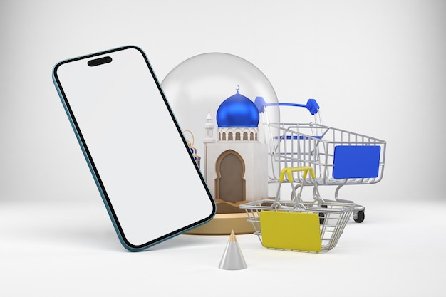 Приложение для покупок в Рамадан со стороной телефона на белом фоне