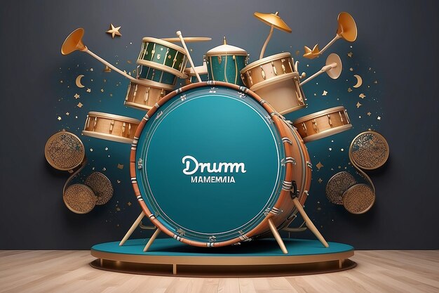 Экран социальных сетей Рамадана с барабаном на передней стороне 3D-рендеринга