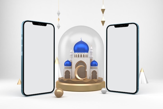 Ramadan-telefoons met front op witte achtergrond