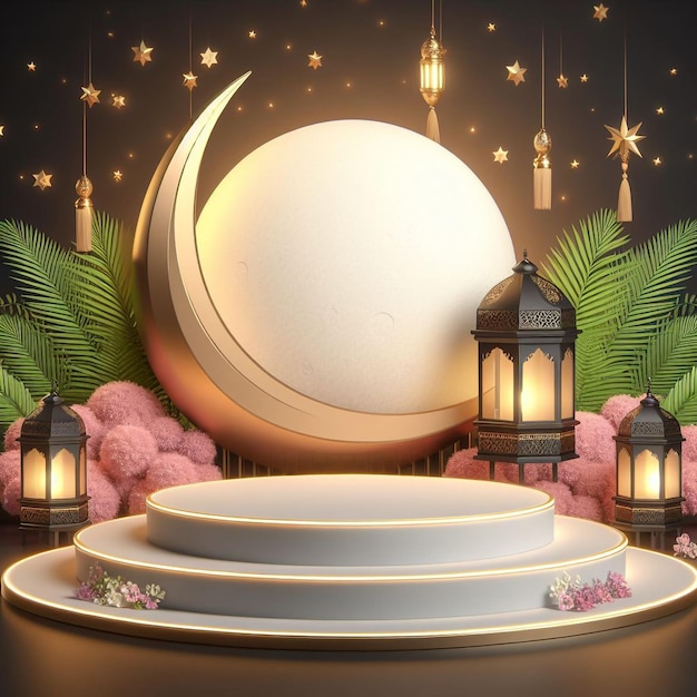 Photo ramadan theme product podium background ai generated