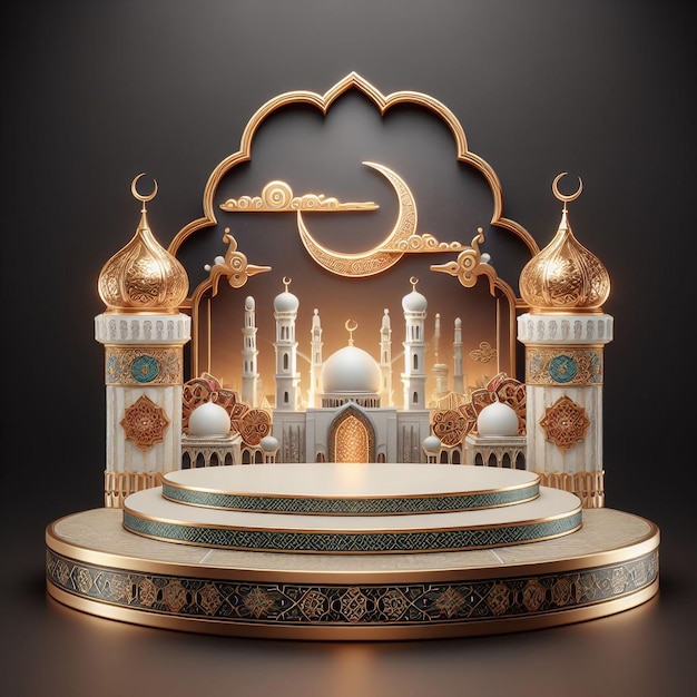 Foto podium 3d di prodotti a tema ramadan generato da ai