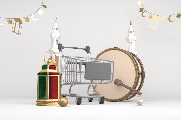 Photo ramadan trolley left view in white background
