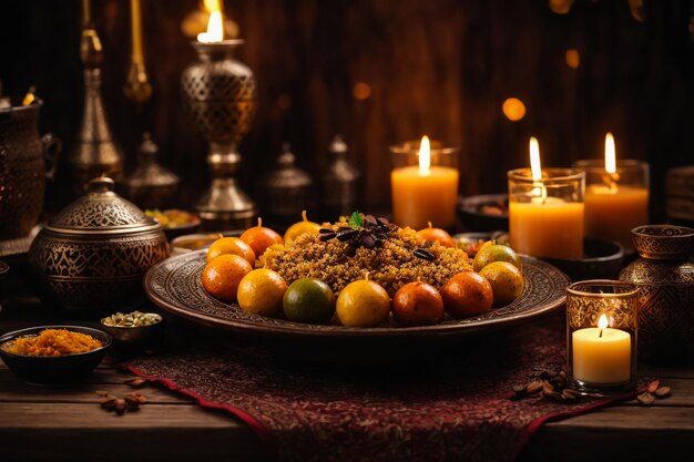 Ramadan Vibes Tasty Food and Decor on Wooden Table