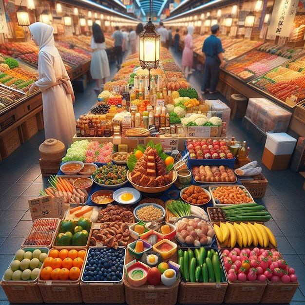 Foto il mercato alimentare di ramadhan in giappone vibra