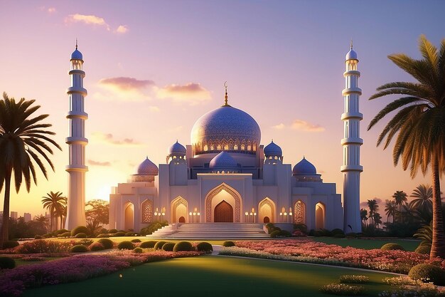 Photo ramadhan islamic festival mosque at sunset