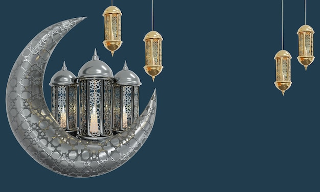 Ramadhan lamp with Islamic rosary beads on dark background