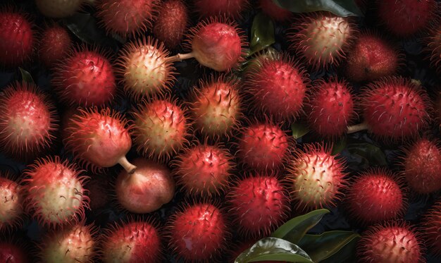 Rambutans with water drops on a dark background Generative AI