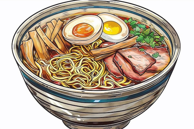 Foto ramen afbeelding van een grote schaal japanse ramen bouillon noedels vlees eieren en kruiden erg lekker