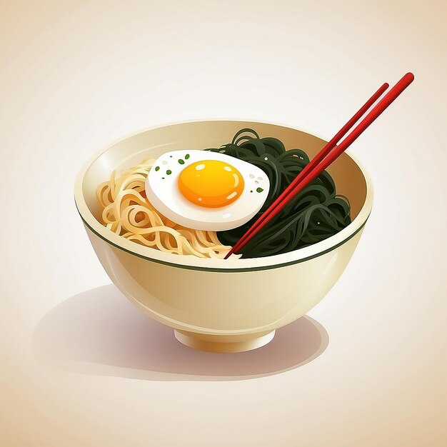 Photo ramen noodle egg and meat with chopstick cartoon vector icon illustration food and drink icon concept isolated premium vector