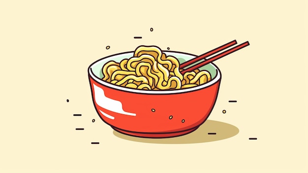 Фото Раменная лапша с палочками для еды мультфильм векторная икона иллюстрация пищевой объект икона концепция изолированная плоская