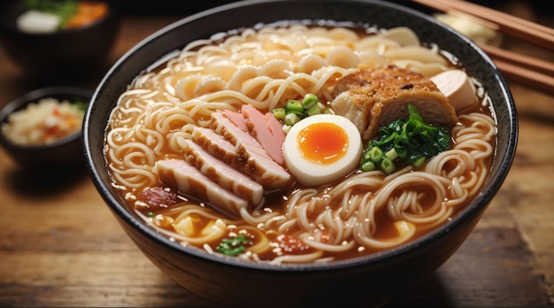 Ramen noodles with egg pork and vegetables