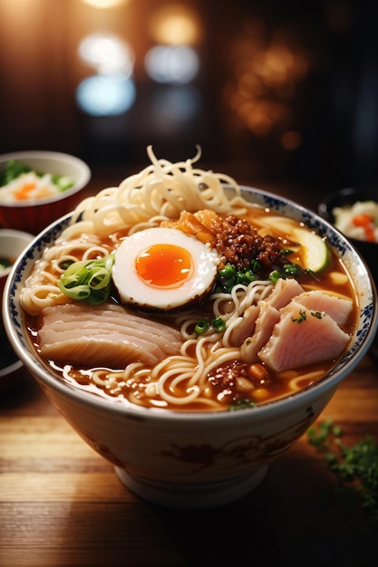 Ramen noodles with egg pork and vegetables