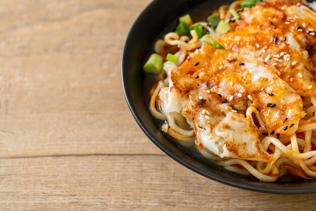 ramen noodles with gyoza or pork dumplings - Asian food style