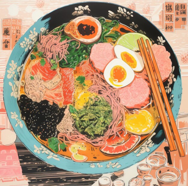 Foto ramen in stile retro ai generativa