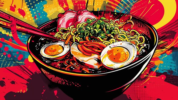 Foto ramen riot una vibrante arte pop di colossale delizia del ramen