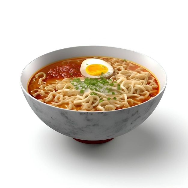 Ramen soup with egg isolated on white background 3d illustration