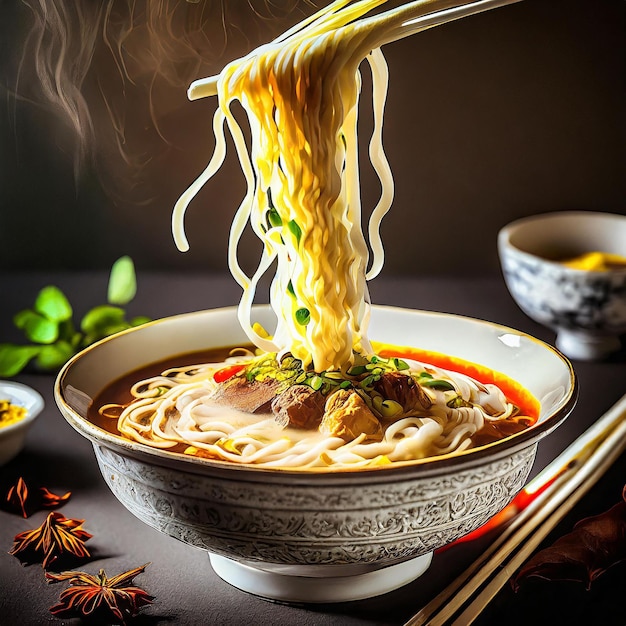 Photo a ramen with cream soup and