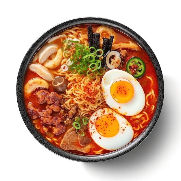 Photo ramen with many toppings on it japanese food